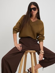 River Island Green Cotton V-Neck Jumper - Image 2 of 4