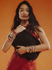 River Island Brown Suede Woven Clutch Bag - Image 1 of 6