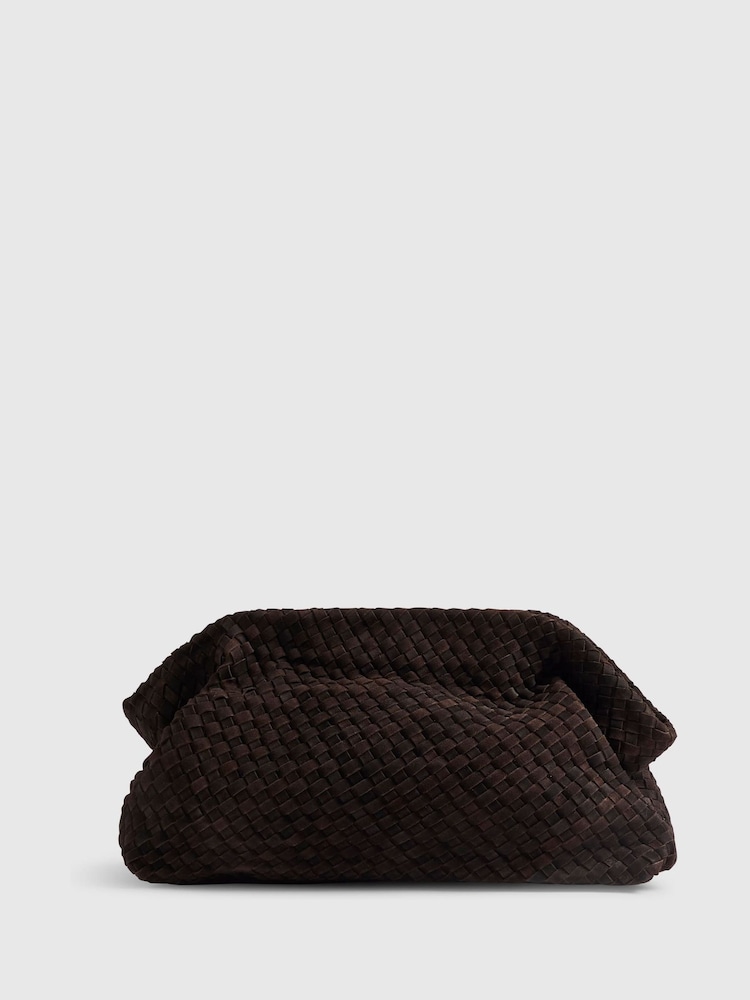 River Island Brown Suede Woven Clutch Bag - Image 2 of 6
