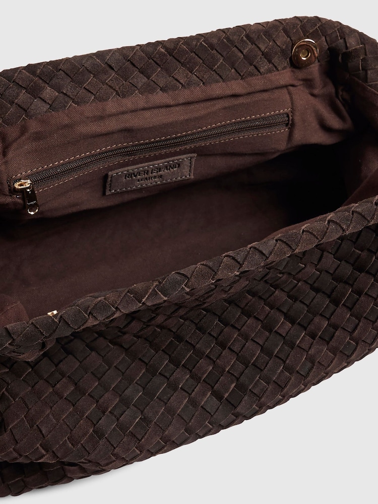 River Island Brown Suede Woven Clutch Bag - Image 6 of 6