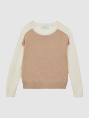 Reiss Camel Audrey 9-14 yrs Colourblock Crew Neck Jumper - Image 2 of 6