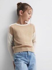 Reiss Camel Audrey 9-14 yrs Colourblock Crew Neck Jumper - Image 3 of 6