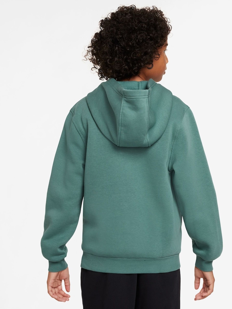 Nike Green Club Fleece Zip Through Hoodie - Image 2 of 3