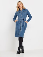 M&Co Blue Button Down Tie Waist Denim Dress - Image 1 of 5