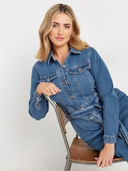 M&Co Blue Button Down Tie Waist Denim Dress - Image 2 of 5