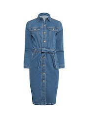 M&Co Blue Button Down Tie Waist Denim Dress - Image 5 of 5