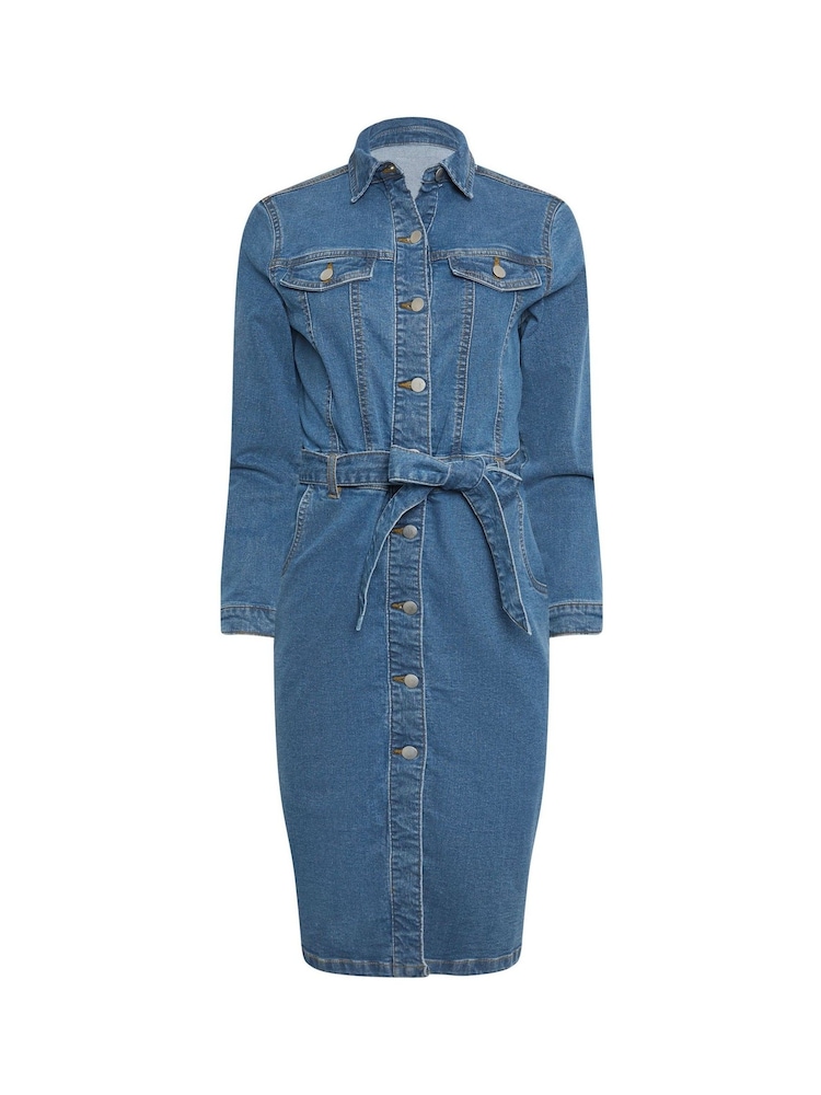 M&Co Blue Button Down Tie Waist Denim Dress - Image 5 of 5