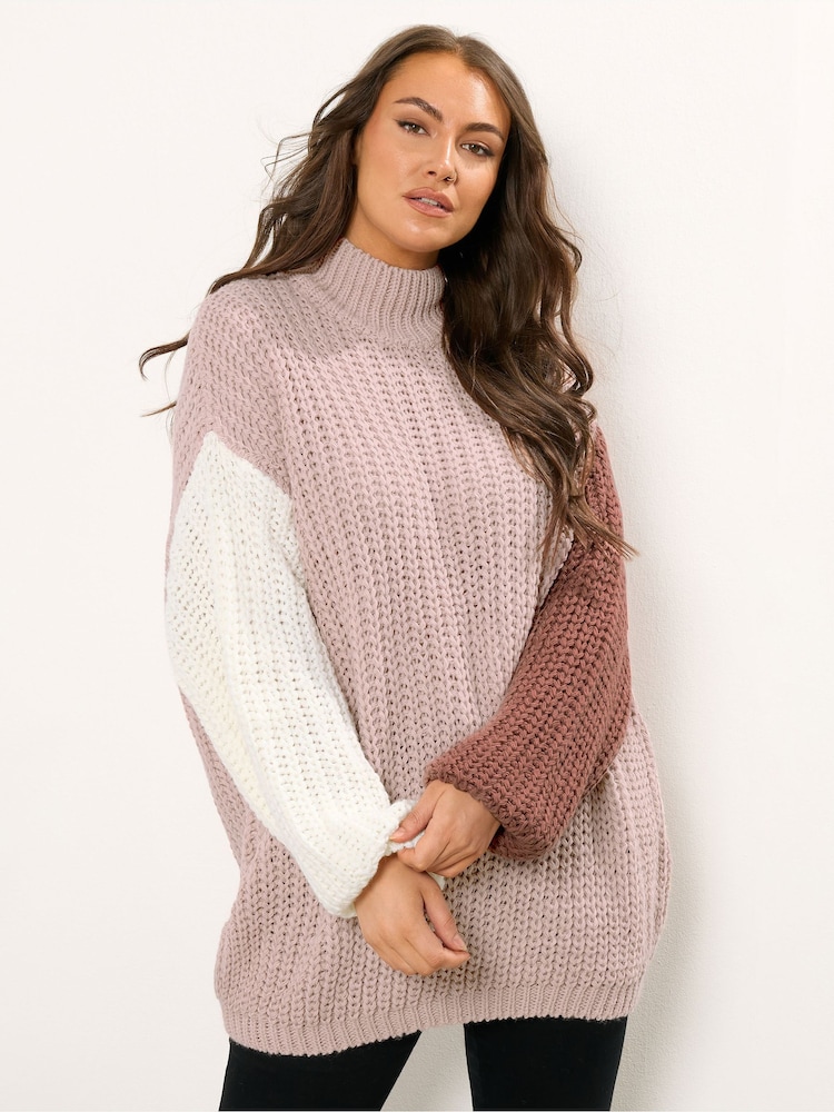 Yours Curve Natural Colour Block Knitted Jumper - Image 1 of 5 Yours Curve Natural Colour Block Knitted Jumper - Image 1 of 5