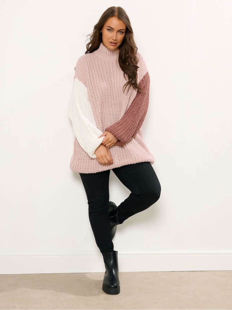 Yours Curve Natural Colour Block Knitted Jumper - Image 2 of 5 Yours Curve Natural Colour Block Knitted Jumper - Image 2 of 5