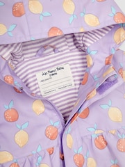 JoJo Maman Bébé Lilac Fruit Print Gathered Waterproof Jacket - Image 6 of 6
