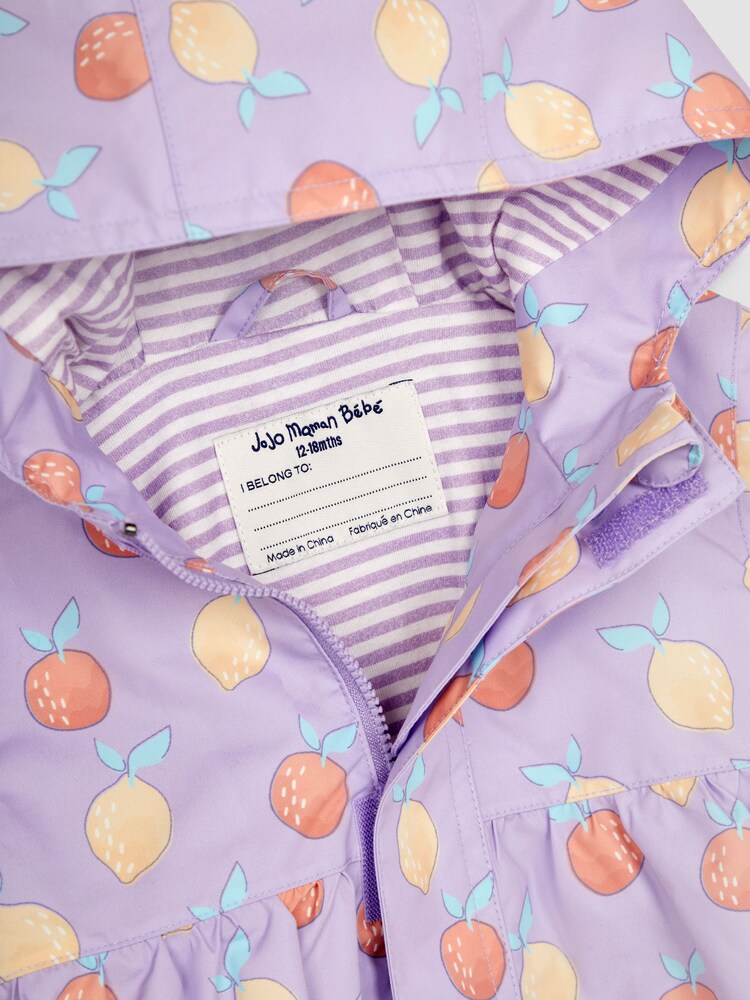 JoJo Maman Bébé Lilac Fruit Print Gathered Waterproof Jacket - Image 6 of 6