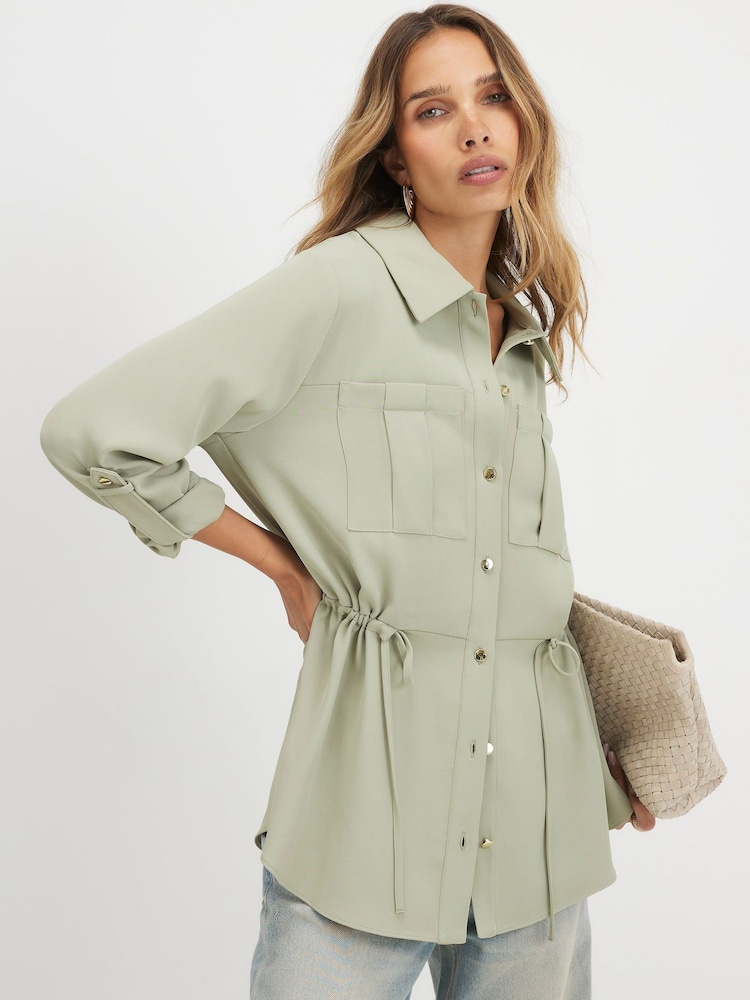River Island Green Soft Crepe Drawstring Waist Shirt - Image 2 of 4