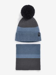 Mineral Blue Stripe Knitted Hat And Snood Set (1-16yrs) - Image 1 of 4