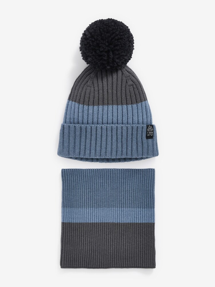 Mineral Blue Stripe Knitted Hat And Snood Set (1-16yrs) - Image 1 of 4