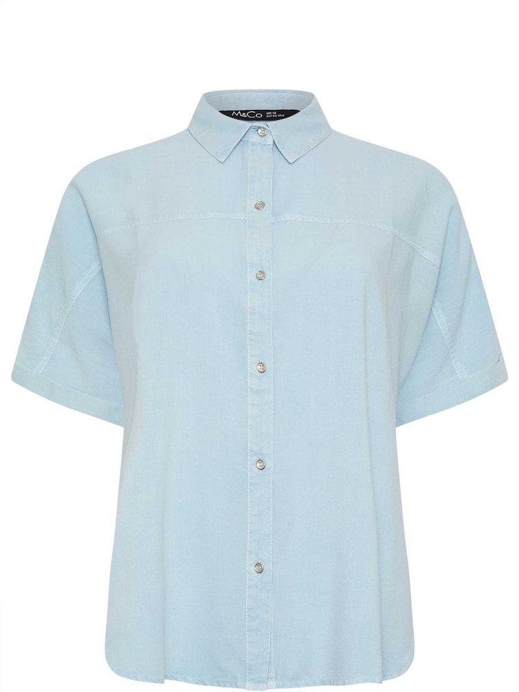 M&Co Blue Chambray Short Sleeve Shirt - Image 5 of 5