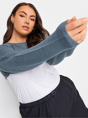 Yours Curve Blue Raglan Armwarmer Jumper - Image 4 of 4