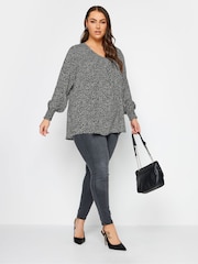 Yours Curve Black Shirred Cuff Pleated Front Top - Image 2 of 4