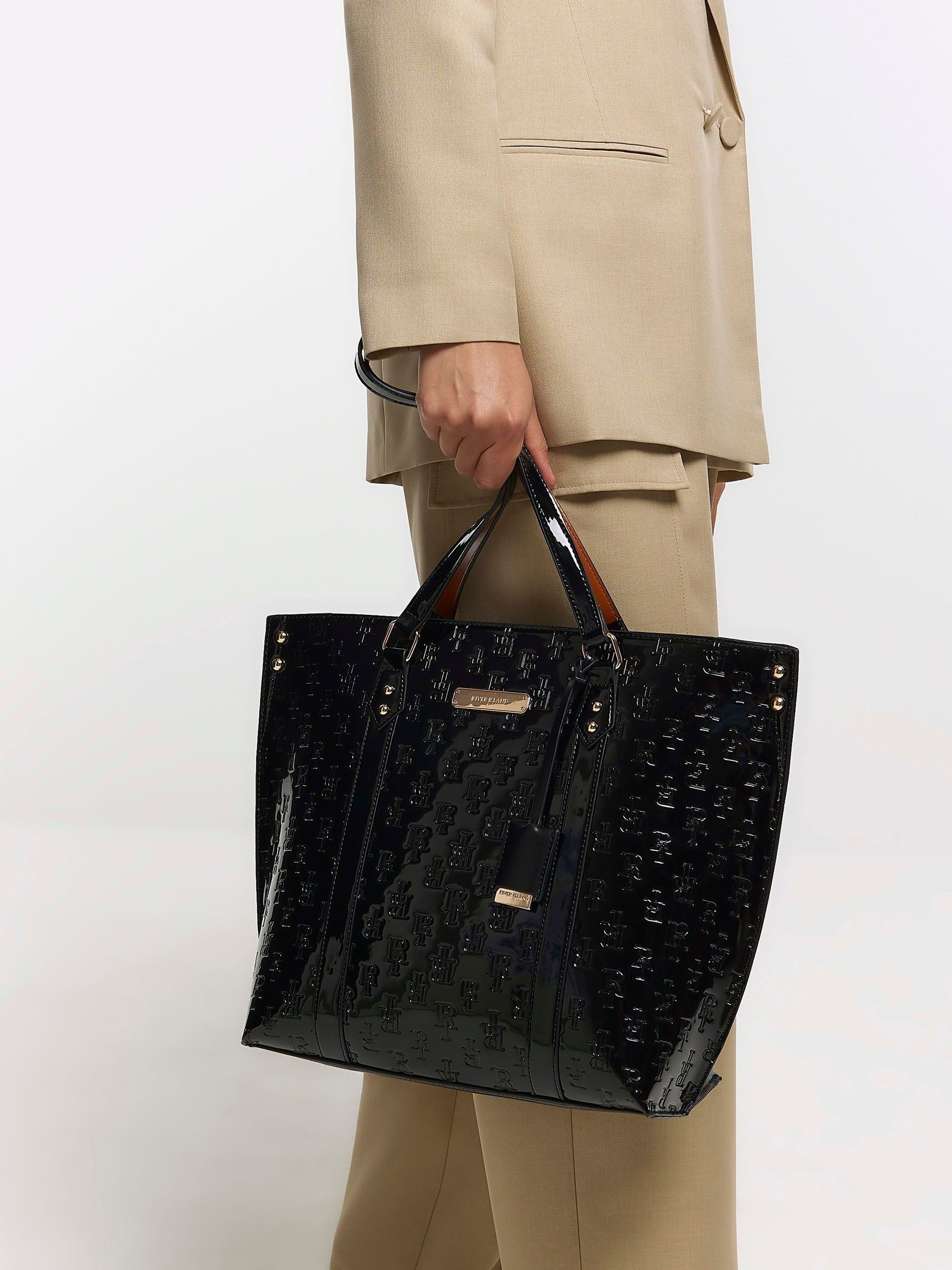 Buy River Island Black Monogram Pinch Shopper Bag from Next Luxembourg