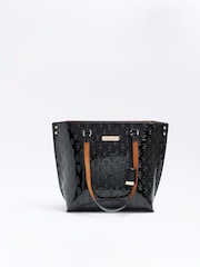 River Island Black Monogram Pinch Shopper Bag - Image 2 of 6
