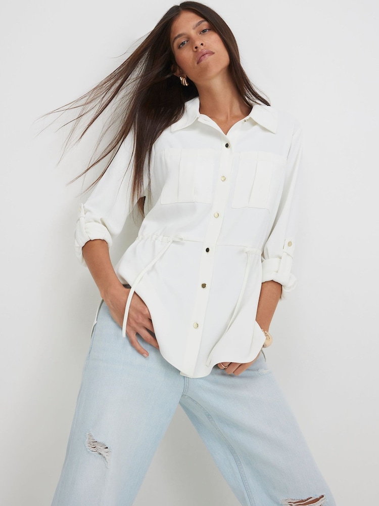 River Island Cream Soft Crepe Drawstring Waist Shirt - Image 1 of 4