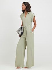 River Island Green Twill Zip Front Jumpsuit - Image 1 of 4