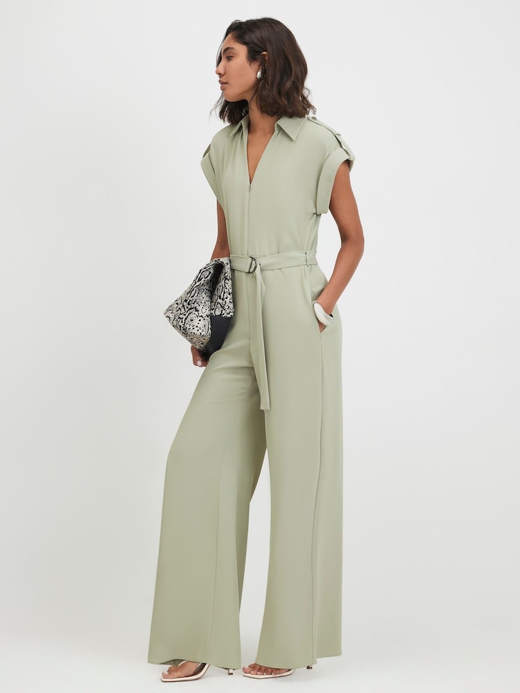 River Island Green Twill Zip Front Jumpsuit - Image 1 of 4 River Island Green Twill Zip Front Jumpsuit - Image 1 of 4