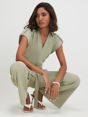 River Island Green Twill Zip Front Jumpsuit - Image 3 of 4