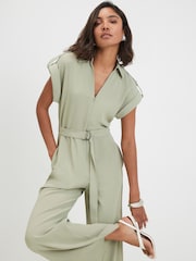 River Island Green Twill Zip Front Jumpsuit - Image 4 of 4