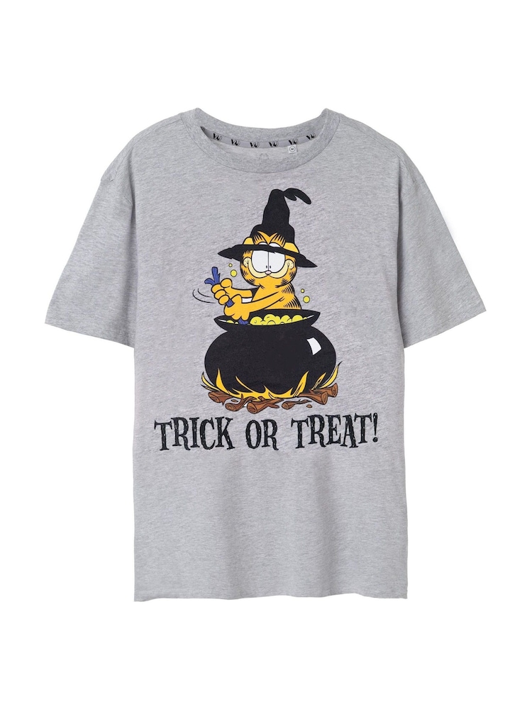 Vanilla Underground Grey Garfield Trick Or Treat Short Sleeved T-Shirt - Image 1 of 5 Vanilla Underground Grey Garfield Trick Or Treat Short Sleeved T-Shirt - Image 1 of 5