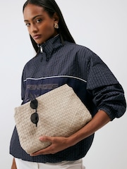River Island Cream Suede Woven Clutch Bag - Image 1 of 6