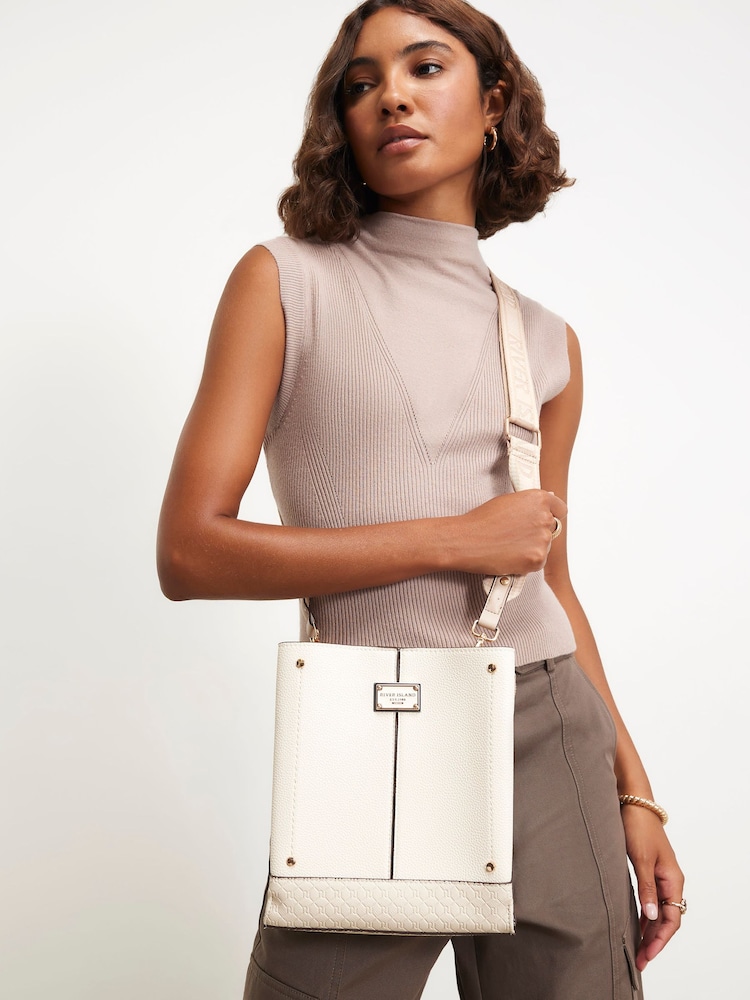 River Island Cream Panelled Triple Compartment Bag - Image 1 of 6 River Island Cream Panelled Triple Compartment Bag - Image 1 of 6