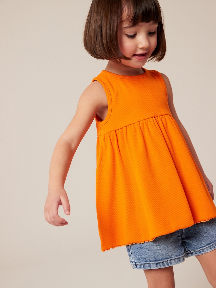 Oranžna - Rebrasta majica brez rokavov Peplum (3 mesecev-7 let) - Slika 1 iz 7