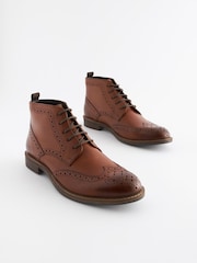 Tan Brown Leather Brogue Ankle Boots - Image 1 of 7
