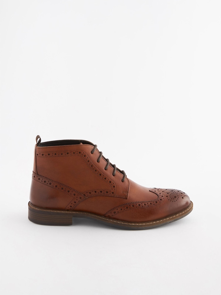 Tan Brown Leather Brogue Ankle Boots - Image 2 of 7