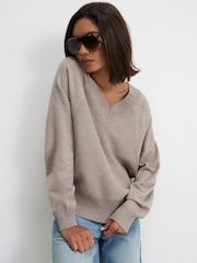 River Island Brown Cotton V-Neck Jumper - Image 1 of 4