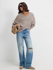 River Island Brown Cotton V-Neck Jumper - Image 3 of 4