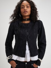 River Island Black Denim Embroidered Drummer Jacket - Image 1 of 4