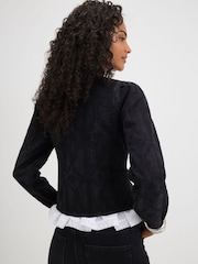 River Island Black Denim Embroidered Drummer Jacket - Image 2 of 4