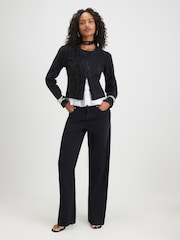 River Island Black Denim Embroidered Drummer Jacket - Image 3 of 4