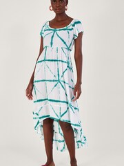 Monsoon Tie Dye Cross Print High Low White Dress in LENZING™ ECOVERO™ - Image 1 of 4
