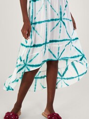 Monsoon Tie Dye Cross Print High Low White Dress in LENZING™ ECOVERO™ - Image 2 of 4