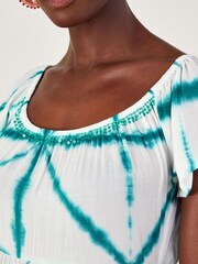 Monsoon Tie Dye Cross Print High Low White Dress in LENZING™ ECOVERO™ - Image 3 of 4