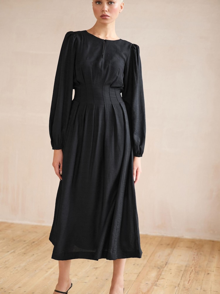 Black Long Sleeve Pintuck Dress - Image 1 of 1