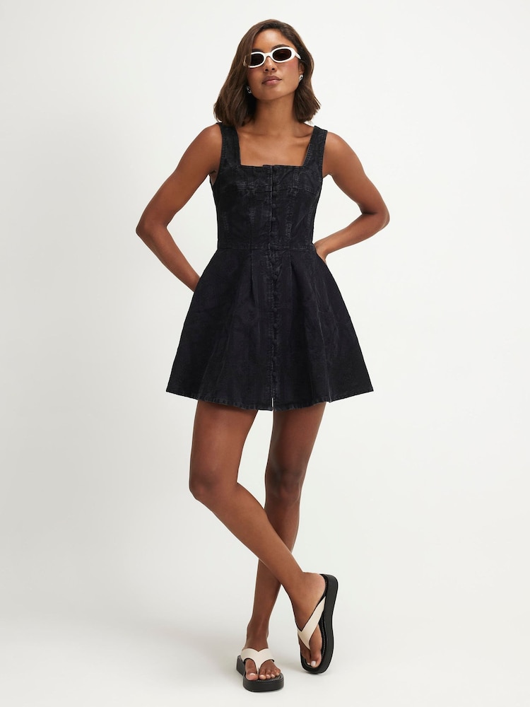 River Island Black Denim Embroidered Swing Dress - Image 1 of 4