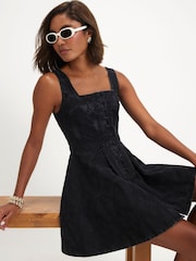 River Island Black Denim Embroidered Swing Dress - Image 2 of 4