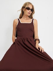 Плиссированное платье миди из поплина River Island - Изображение 3 4