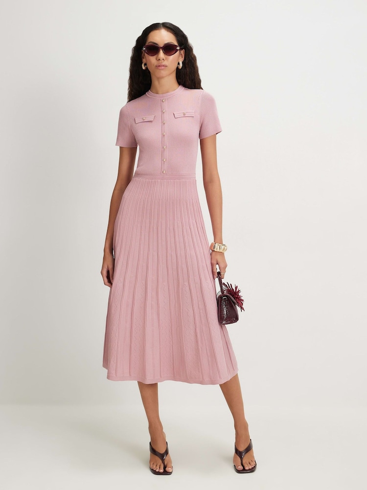 River Island Pink Pointelle Midi Dress - Image 1 of 4