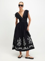 River Island Black Cutwork Hem Midi Dress - Image 1 of 4