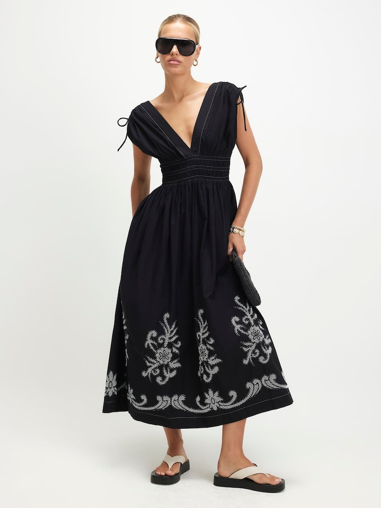 River Island Black Cutwork Hem Midi Dress - Image 1 of 4