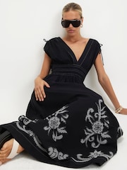 River Island Black Cutwork Hem Midi Dress - Image 2 of 4